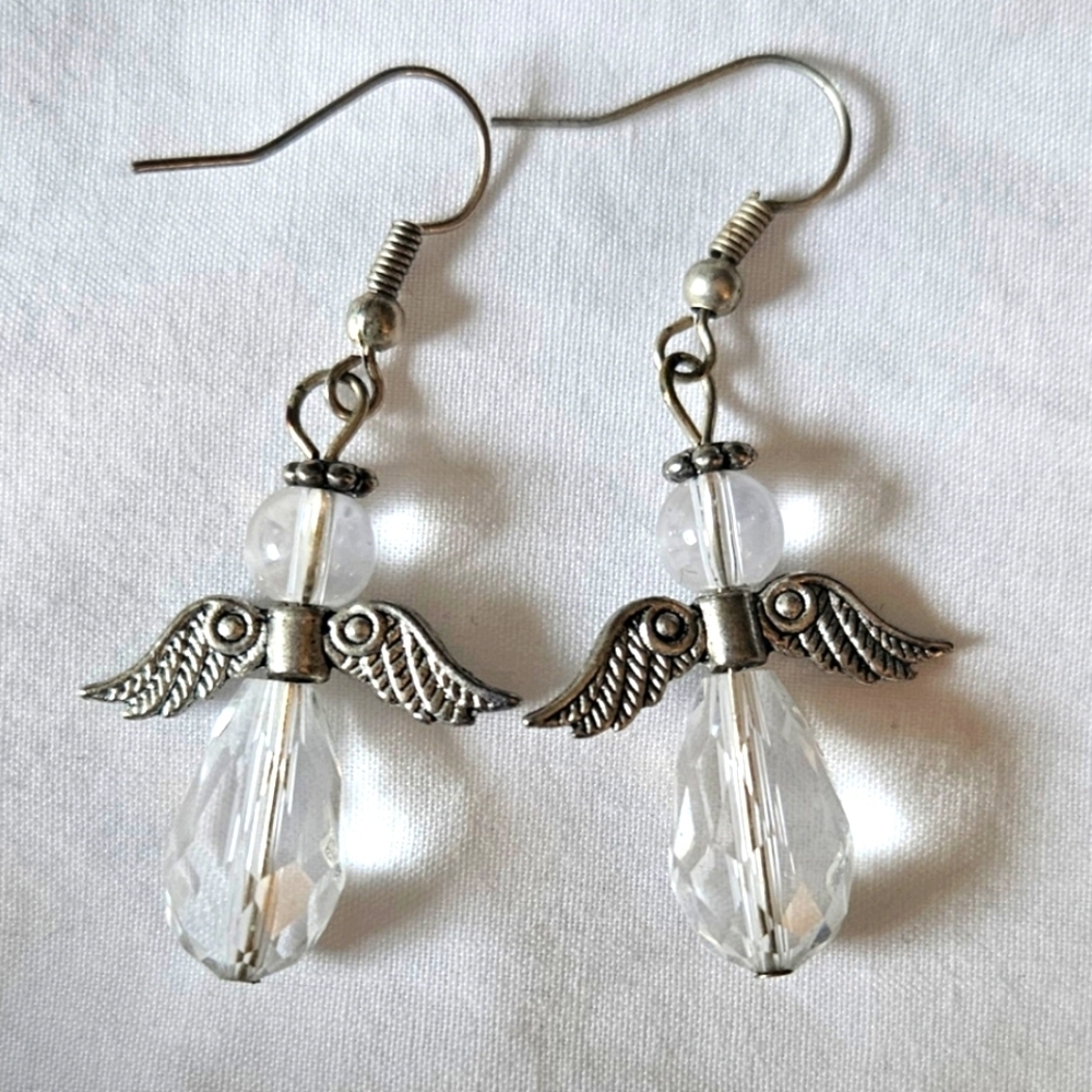 Handmade Silver Angel Wing Dangle Earrings